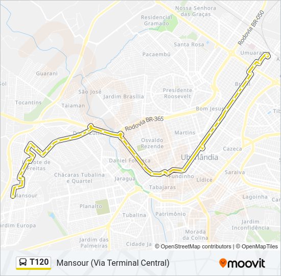 Mapa da linha T120 de ônibus