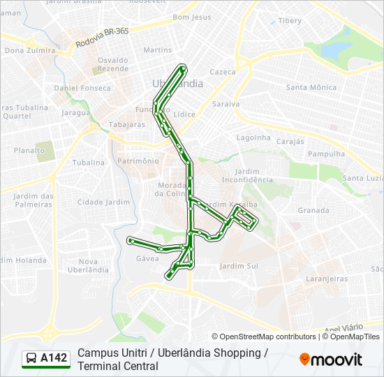 Mapa de A142 de autobús