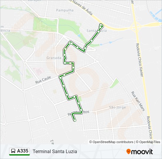 Mapa de A335 de autobús