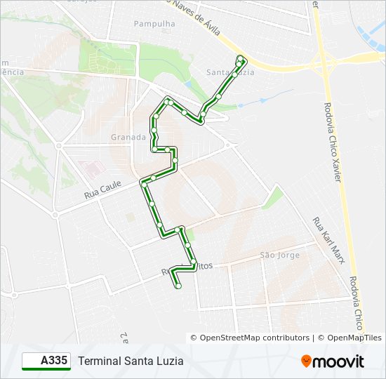 Mapa da linha A335 de ônibus