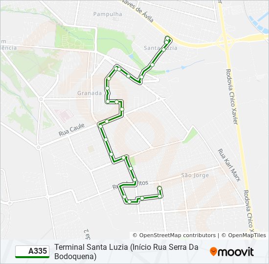 Mapa da linha A335 de ônibus