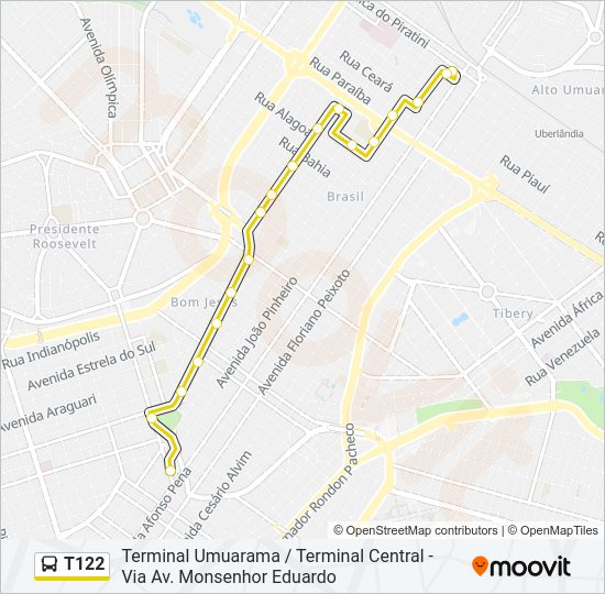 Mapa da linha T122 de ônibus