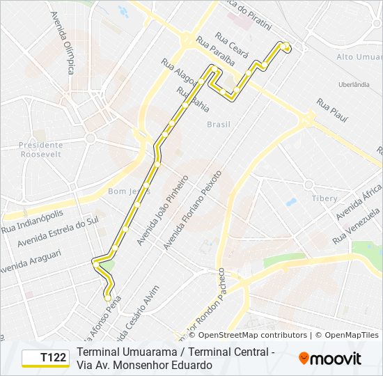 Mapa da linha T122 de ônibus