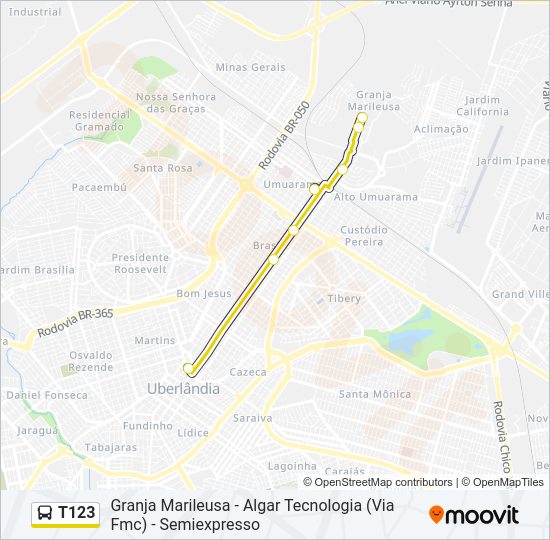 Mapa da linha T123 de ônibus