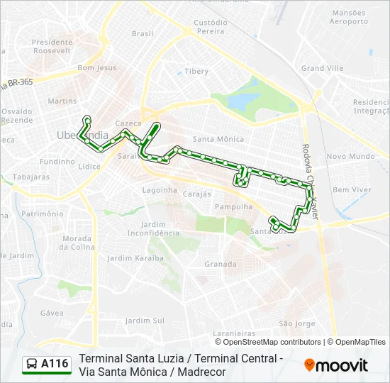 A116 Bus Line Map