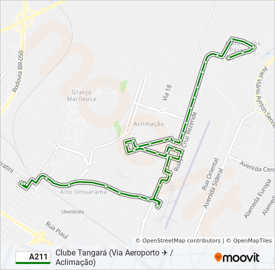Mapa da linha A211 de ônibus