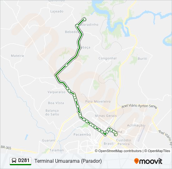 Mapa da linha D281 de ônibus