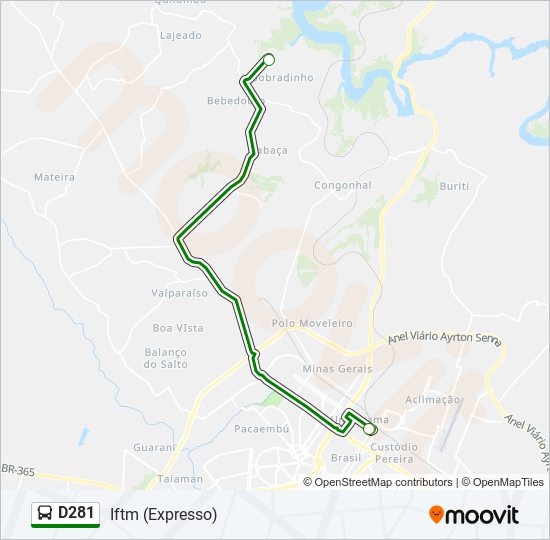 Mapa de D281 de autobús