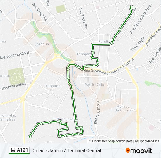Mapa da linha A121 de ônibus