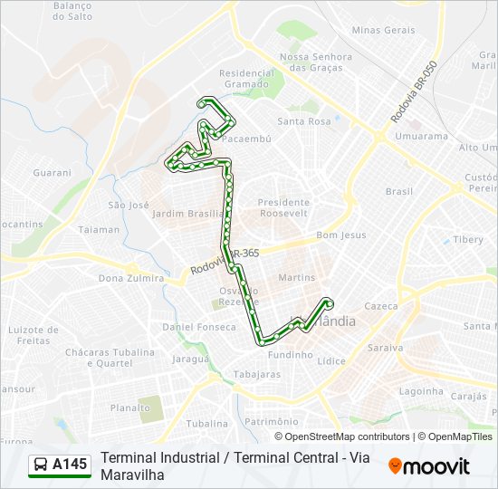 A145 bus Line Map