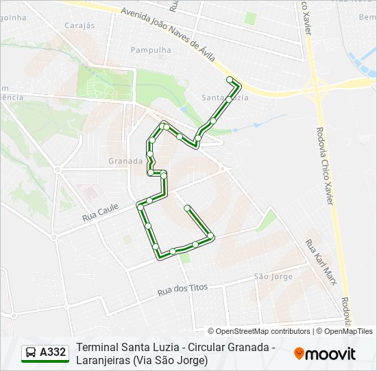 Mapa de A332 de autobús