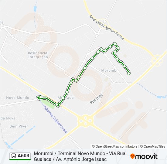 Mapa da linha A603 de ônibus