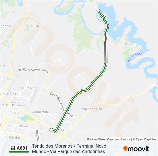 Mapa da linha A681 de ônibus