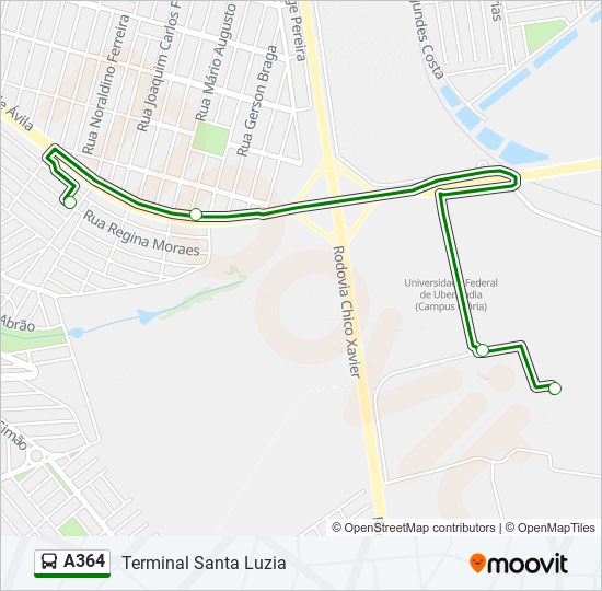 Mapa da linha A364 de ônibus