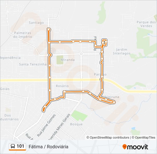 Mapa da linha 101 de ônibus