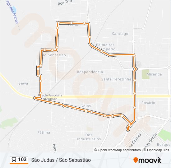 Mapa da linha 103 de ônibus