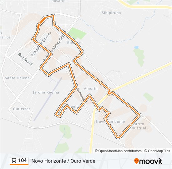 Mapa da linha 104 de ônibus