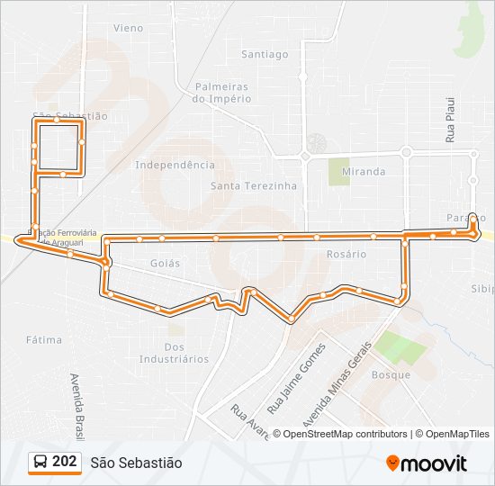 Mapa da linha 202 de ônibus