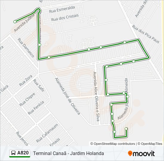 Mapa da linha A820 de ônibus