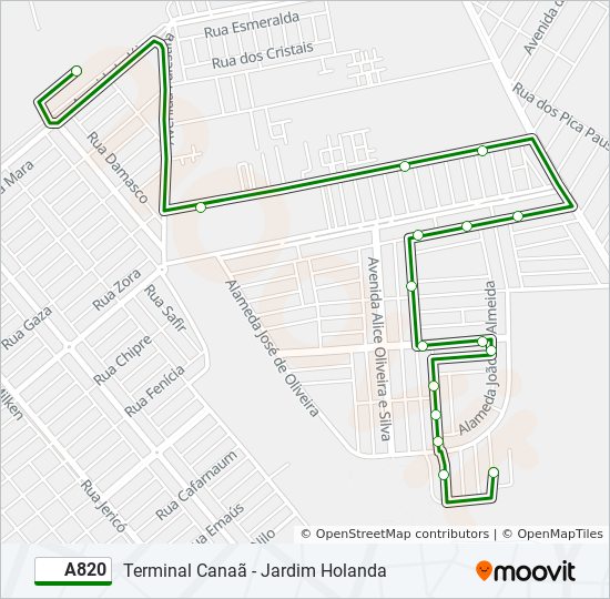 Mapa da linha A820 de ônibus