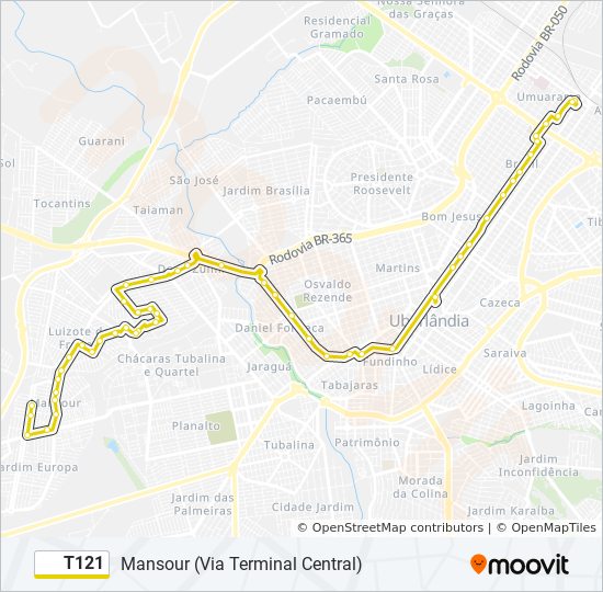 Mapa de T121 de autobús