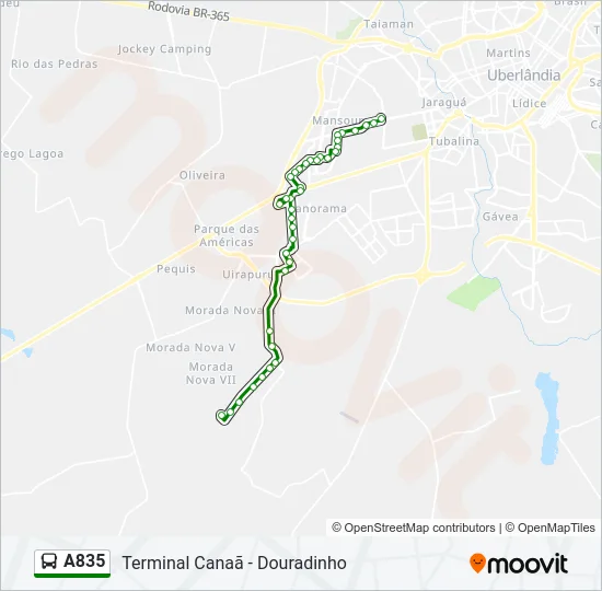 A835 Bus Line Map