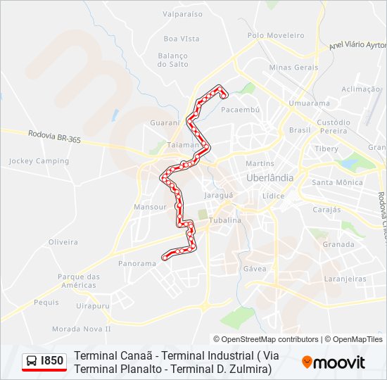 Mapa da linha I850 de ônibus