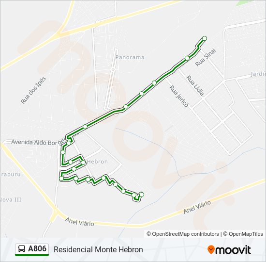 Mapa da linha A806 de ônibus