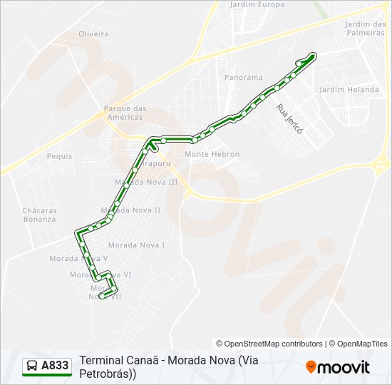 Mapa da linha A833 de ônibus