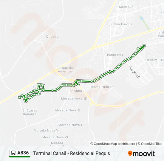 A836 Bus Line Map