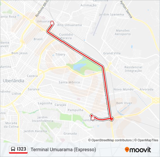 Mapa da linha I323 de ônibus