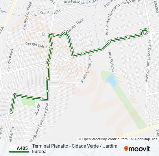 Mapa da linha A405 de ônibus