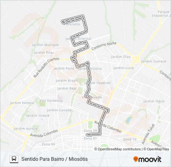 Mapa da linha 138 MIOSÓTIS de ônibus