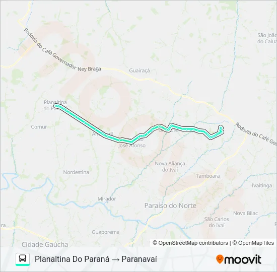 1533-500 PARANAVAÍ / PLANALTINA DO PARANÁ (VIA AMAPORÃ) Bus Line Map