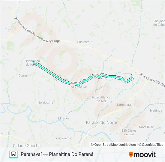 1533-500 PARANAVAÍ / PLANALTINA DO PARANÁ (VIA AMAPORÃ) Bus Line Map