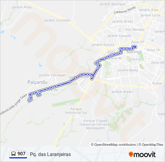 Mapa da linha 907 de ônibus