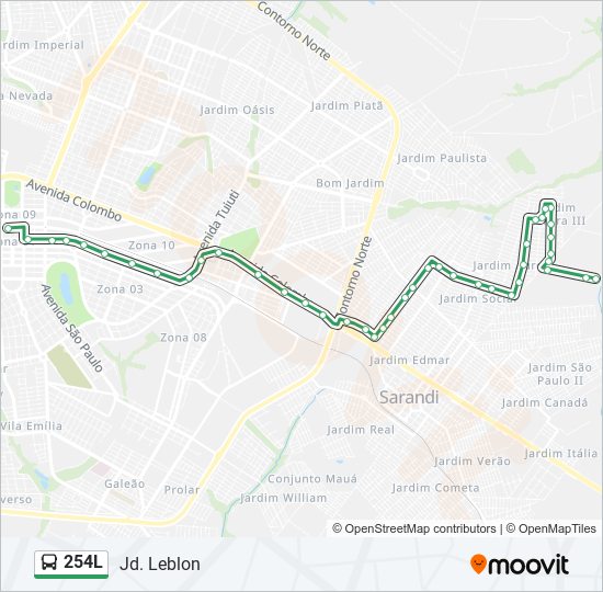 Mapa da linha 254L de ônibus
