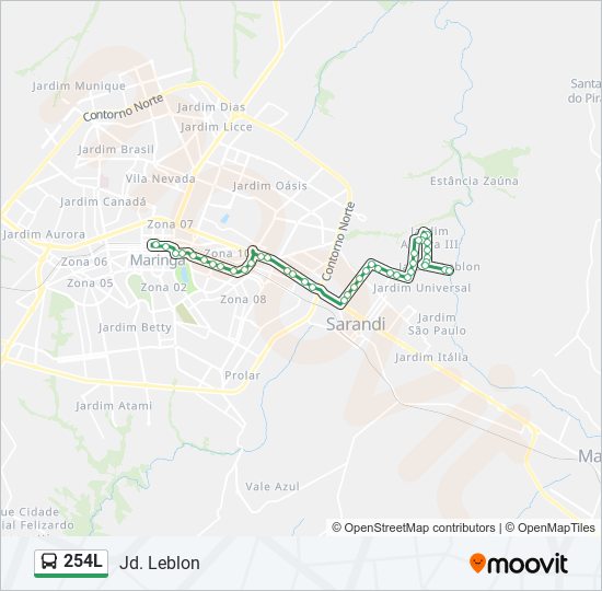 Mapa da linha 254L de ônibus