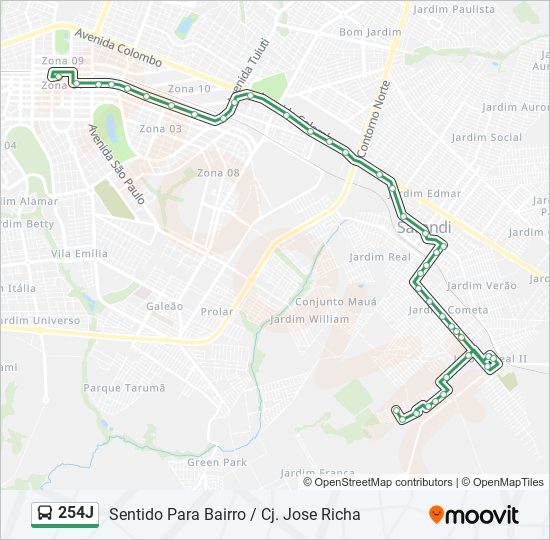 Mapa da linha 254J de ônibus