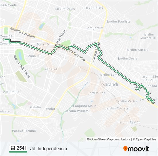 Mapa da linha 254I de ônibus