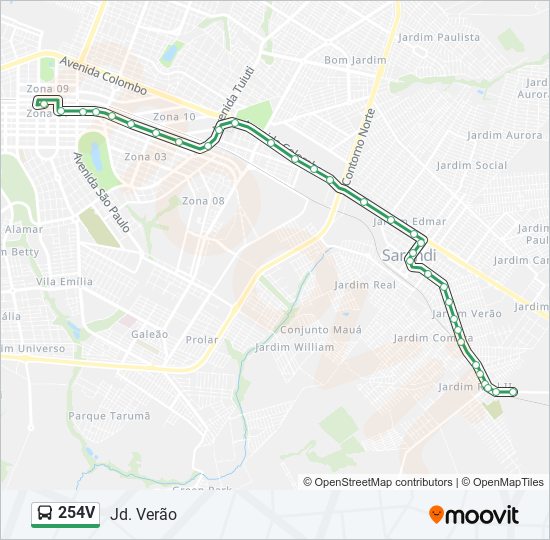 Mapa da linha 254V de ônibus