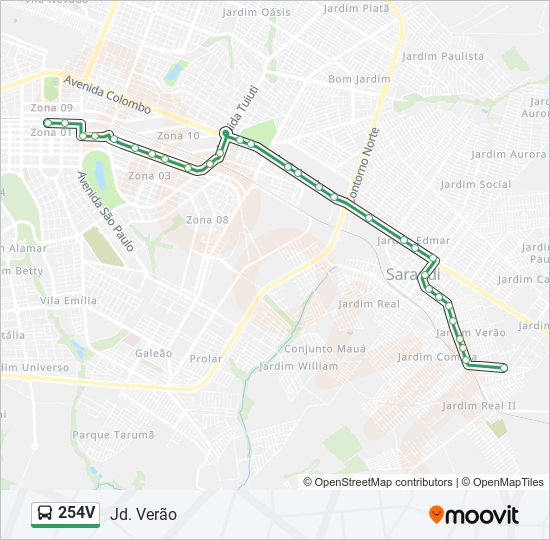 Mapa da linha 254V de ônibus