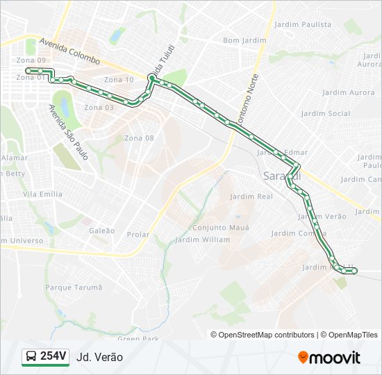 Mapa da linha 254V de ônibus