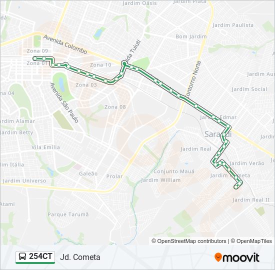 Mapa da linha 254CT de ônibus