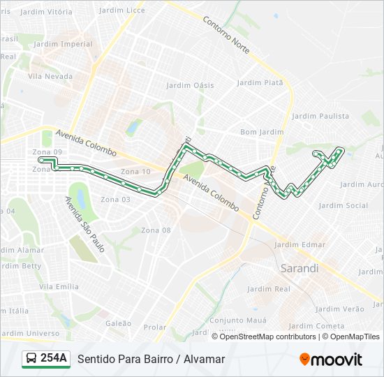 Mapa de 254A de autobús