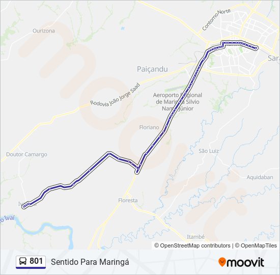 Mapa da linha 801 de ônibus