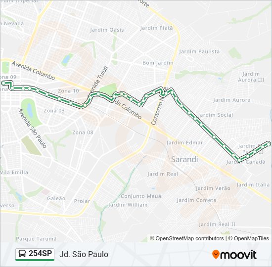 Mapa de 254SP de autobús