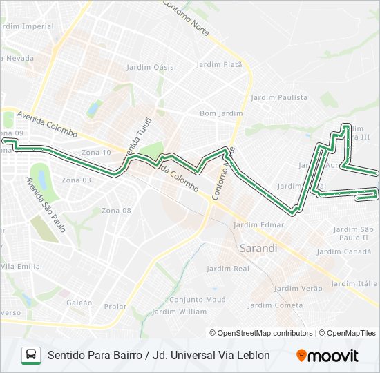 Mapa da linha 254U JD. UNIVERSAL de ônibus