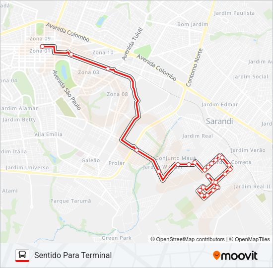 Mapa da linha 254TR de ônibus