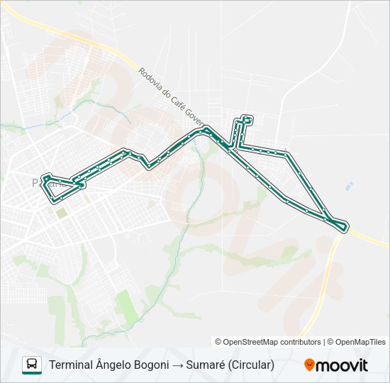 Mapa da linha 009 SUMARÉ (VIA MANOEL RIBAS) de ônibus
